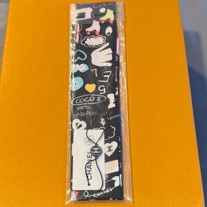 CHANEL Black Graphic Twilly with Pastel Motifs